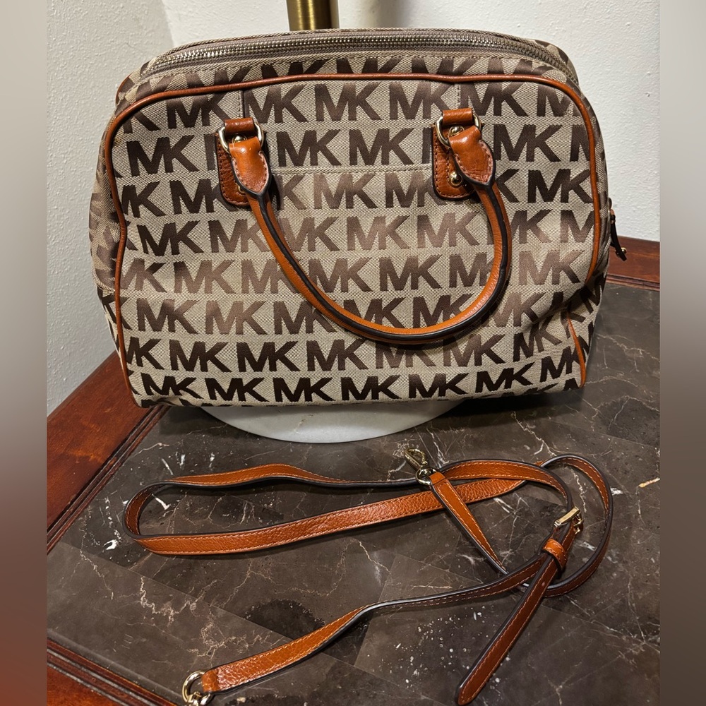 Michael Kors Tan and Brown Logo Satchel